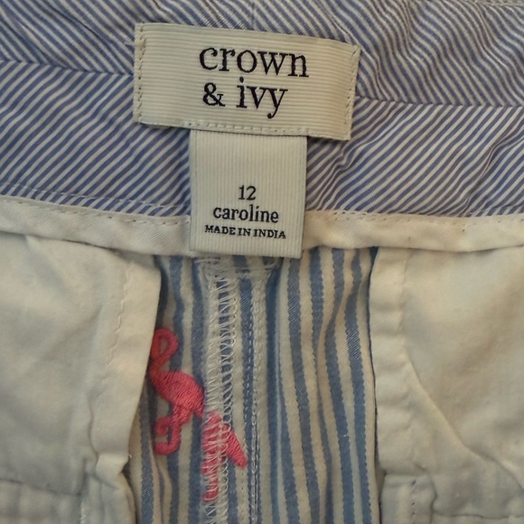 crown & ivy Blue & White Striped Shorts with Pink Flamingo Embroidery size 12 - Picture 3 of 4